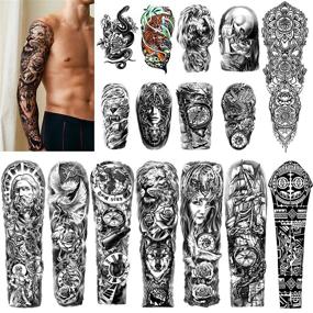 img 4 attached to 💧 High-Quality Waterproof Temporary Tattoos: 8 Sheets of Full Arm and Shoulder Tattoos, 8 Sheets of Half Arm Tattoos – Long-Lasting Tattoo Stickers for Men and Women (22.83"X7.1")