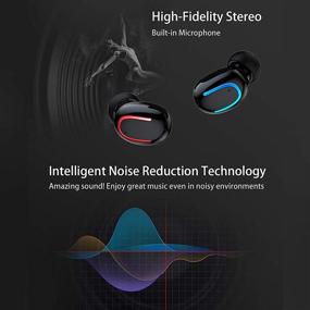 img 1 attached to 🎧 Супер легкие мини-беспроводные наушники Bluetooth 5.0, TWS стерео с встроенным микрофоном, глубоким басом CVC 8.0, режимом двойки и моно, светодиодным дисплеем, защитой от воды IPX7 для спорта (светло-черные)