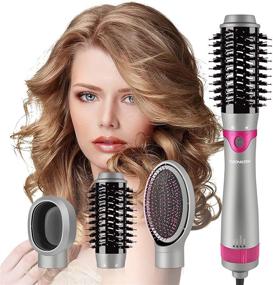 img 4 attached to 💨 3-in-1 Hair Dryer Brush with Negative Ionic Technology - Zeonetak Hot Air Brush with Interchangeable Hair Styler & Volumizer Attachments for Straightening, Curling, and Drying