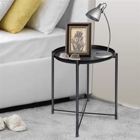 img 2 attached to 🪑 Versatile Metal Tray Table: Waterproof, Foldable, and Removable for Indoor & Outdoor Use in Living Room, Bedroom, Balcony, Office - Black Finish