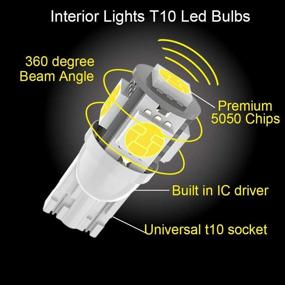 img 2 attached to Kitchasy LED Bulb 194 168, 175 2825 158 W5W 2825 T10 Wedge, 6000K White Upgrade with 5 💡 SMD 5050 Chipset Light for Car Interior Dome, Map, Courtesy, License, Parking Side Marker Lights - Pack of 10 (White)