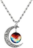 mystical galaxy & crescent moon pendant necklace: vibrant blue glass, 17.5'' chain – perfect gift for holidays, birthdays, special occasions logo