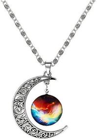 img 4 attached to Mystical Galaxy & Crescent Moon Pendant Necklace: Vibrant Blue Glass, 17.5'' Chain – Perfect Gift for Holidays, Birthdays, Special Occasions