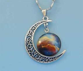 img 3 attached to Mystical Galaxy & Crescent Moon Pendant Necklace: Vibrant Blue Glass, 17.5'' Chain – Perfect Gift for Holidays, Birthdays, Special Occasions