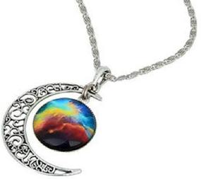 img 1 attached to Mystical Galaxy & Crescent Moon Pendant Necklace: Vibrant Blue Glass, 17.5'' Chain – Perfect Gift for Holidays, Birthdays, Special Occasions