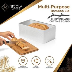 img 3 attached to 🍞 Bamboo Wood Lid Bread Box - Enhance Freshness with Modern Style - White Metal Bread Bin for Kitchen Countertop Organization