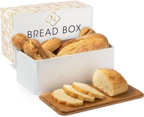 img 4 attached to 🍞 Bamboo Wood Lid Bread Box - Enhance Freshness with Modern Style - White Metal Bread Bin for Kitchen Countertop Organization