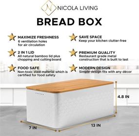 img 2 attached to 🍞 Bamboo Wood Lid Bread Box - Enhance Freshness with Modern Style - White Metal Bread Bin for Kitchen Countertop Organization