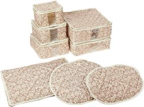 img 4 attached to 📦 Tan Hudson Damask China Storage Container Set - 8-Piece Homewear Collection