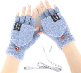 img 4 attached to Kbinter USB Heated Gloves for Women and Men - Full and Half 🔥 Finger, Knitting Hands, Washable Design, Button Closure, Winter Hand Warmer with Heating Function - Blue