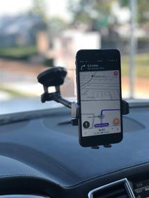 img 4 attached to 📱 Universal Car Mount Smartphone Holder - Easy One Touch, Premium Quality for Stability and Elegance. Dashboard or Windshield Mounted, 360° Rotation & Height Adjustable