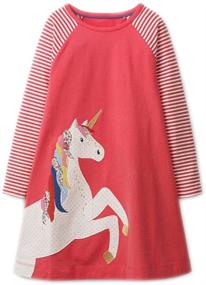 img 4 attached to Youlebao Cartoon Appliques Striped Dresses Girls' Clothing