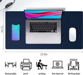 img 1 attached to 🖥️ Dark Blue PU Leather Desk Pad Protector – Non-Slip Waterproof Desk Blotter, Mouse Pad, Laptop Desk Pad – Office and Home Desk Mat (23.6" x 13.7")