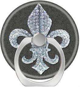 img 4 attached to Football Team Fleur de Lis New Orleans Stone Jewel Finger Stand Cell Phone Ring Holder Car Mount with Hook