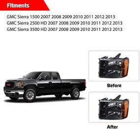 img 1 attached to 🔦 Премиум фары сборки GGMSR07-G2: идеальное сочетание для 2007-2013 GMC Sierra 1500/2007-2014 Sierra 2500HD 3500HD в черном корпусе, с янтарным отражателем и прозрачным объективом