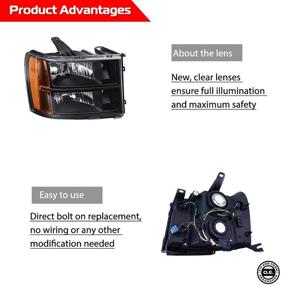 img 3 attached to 🔦 Премиум фары сборки GGMSR07-G2: идеальное сочетание для 2007-2013 GMC Sierra 1500/2007-2014 Sierra 2500HD 3500HD в черном корпусе, с янтарным отражателем и прозрачным объективом