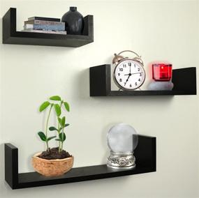 img 2 attached to 📚 Enhance Your Space with Greenco's Set of 3 Espresso Floating U Shelves