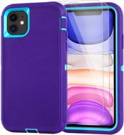 📱 aopuly iphone 11 case with 2 screen protectors, full body drop protection heavy duty rugged military grade cover, shockproof/drop proof durable phone case for iphone 11 6.1" - purple+blue2 logo