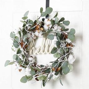 img 3 attached to 🌿 Cotton and Eucalyptus Handmade Winter Wreath: 20 Inch QUNWREATH for Front Door Farmhouse Décor