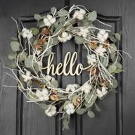 🌿 cotton and eucalyptus handmade winter wreath: 20 inch qunwreath for front door farmhouse décor логотип