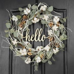 img 4 attached to 🌿 Cotton and Eucalyptus Handmade Winter Wreath: 20 Inch QUNWREATH for Front Door Farmhouse Décor