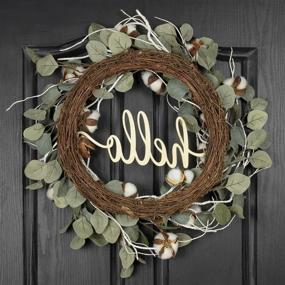 img 1 attached to 🌿 Cotton and Eucalyptus Handmade Winter Wreath: 20 Inch QUNWREATH for Front Door Farmhouse Décor