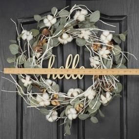 img 2 attached to 🌿 Cotton and Eucalyptus Handmade Winter Wreath: 20 Inch QUNWREATH for Front Door Farmhouse Décor