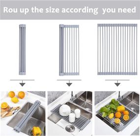 img 1 attached to 🧽 YIHONG 2 Pack Roll Up Dish Drying Rack, Over The Sink Kitchen Multipurpose Foldable Dish Drainer - 17" L x 13" W - Gray