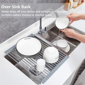 img 2 attached to 🧽 YIHONG 2 Pack Roll Up Dish Drying Rack, Over The Sink Kitchen Multipurpose Foldable Dish Drainer - 17" L x 13" W - Gray