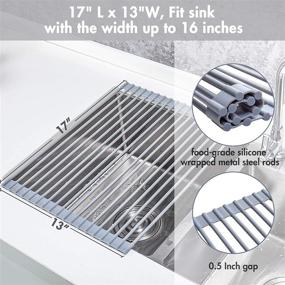 img 3 attached to 🧽 YIHONG 2 Pack Roll Up Dish Drying Rack, Over The Sink Kitchen Multipurpose Foldable Dish Drainer - 17" L x 13" W - Gray