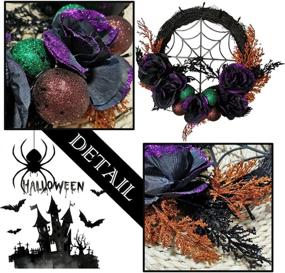 img 2 attached to 🎃 VONORAM Halloween Wreath with 20 LED Light Up Decorations - Black and Orange Front Door Décor featuring Rose and Ball Purple Lights