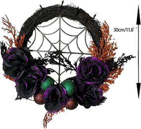 img 3 attached to 🎃 VONORAM Halloween Wreath with 20 LED Light Up Decorations - Black and Orange Front Door Décor featuring Rose and Ball Purple Lights