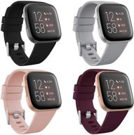 🌈 cavn 4-pack sport bands compatible with fitbit versa 2/versa/versa lite - silicone bands for women men - replacement wristband watch strap accessories in black/peach/grey/wine red - size l (6.5''-8.9'') logo