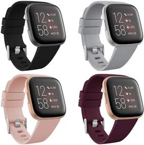 img 4 attached to 🌈 CAVN 4-Pack Sport Bands Compatible with Fitbit Versa 2/Versa/Versa Lite - Silicone Bands for Women Men - Replacement Wristband Watch Strap Accessories in Black/Peach/Grey/Wine Red - Size L (6.5''-8.9'')