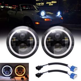 img 4 attached to 🚘 Enhance Your Mazda Miata MX5 MX-5: Full LED Headlights with Halo Angel Eye White DRL and Amber Turn Light - High Low Beam Lights