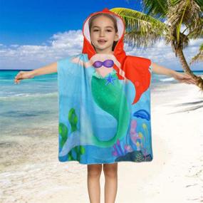 img 3 attached to 🧜 Kids Cartoon Hooded Mermaid Beach Towel - Princess Bath Towel for Girls, Perfect for Swimming, Pool, Beach Holiday - Soft, Absorbent