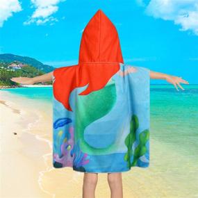 img 2 attached to 🧜 Kids Cartoon Hooded Mermaid Beach Towel - Princess Bath Towel for Girls, Perfect for Swimming, Pool, Beach Holiday - Soft, Absorbent