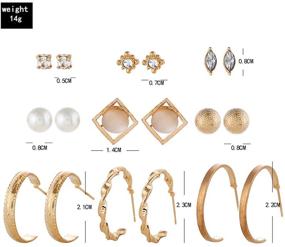 img 3 attached to 💎 Boho Crystal Earring Set: 9 Pairs of Gold Pearl Hoop Studs, Beaded Cartilage Earrings | Dainty Ear Accessories for Women and Girls | Sparkling Jewelry