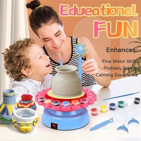 img 3 attached to 🎨 MNpartnery Pottery Wheel Art Craft Toys - Complete Kids Art Kit for DIY Pottery Studio with Air Dry Clay Modelling Clay - Family School Beginner Education Sets in Blue-Pink