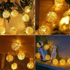 img 3 attached to 🌟 HYAL LUZ Battery Operated 20 LED String Lights, 16.4ft 20 Globe Rattan Balls Christmas Light with Remote Control & Timer, Indoor Fairy String Lights Decorative for Bedroom Party Wedding - Warm White