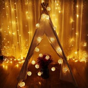 img 1 attached to 🌟 HYAL LUZ Battery Operated 20 LED String Lights, 16.4ft 20 Globe Rattan Balls Christmas Light with Remote Control & Timer, Indoor Fairy String Lights Decorative for Bedroom Party Wedding - Warm White