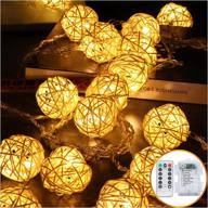 🌟 hyal luz battery operated 20 led string lights, 16.4ft 20 globe rattan balls christmas light with remote control & timer, indoor fairy string lights decorative for bedroom party wedding - warm white логотип