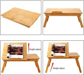 img 2 attached to 📚 Enhanced Comfort and Convenience: Nnewvante Adjustable Bamboo Laptop Desk with Tilting Top Drawer - Ideal for Breakfast, Serving, and Bed Tray