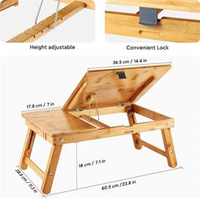 img 1 attached to 📚 Enhanced Comfort and Convenience: Nnewvante Adjustable Bamboo Laptop Desk with Tilting Top Drawer - Ideal for Breakfast, Serving, and Bed Tray