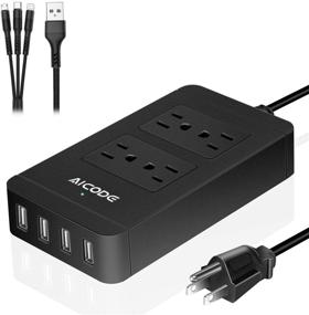 img 4 attached to 💡 High-Performance Surge Protector Power Strip with USB Ports - 4 AC Outlets, 4 USB Ports (2.4Ax4), 6 ft Long Cord, 2500W, 100-240V - Ideal for Home, Office, or School Use by AICODE, in Sleek Black Design