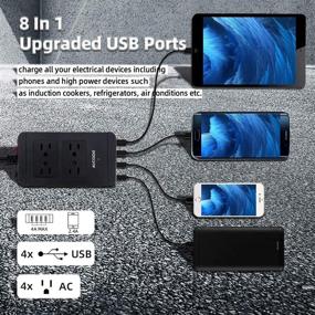 img 2 attached to 💡 High-Performance Surge Protector Power Strip with USB Ports - 4 AC Outlets, 4 USB Ports (2.4Ax4), 6 ft Long Cord, 2500W, 100-240V - Ideal for Home, Office, or School Use by AICODE, in Sleek Black Design