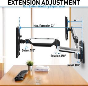 img 1 attached to 🖥️ Dual Monitor Wall Mount - MOUNTUP, Silver Polished Aluminium, Full Motion Gas Spring Double Monitor Arm for 2 Max 32 Inch Computer Screens, VESA Bracket Support, 3.3-17.6lbs, Swivel Monitor Stand Holder