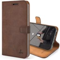 🐍 snakehive vintage wallet for iphone 12 - genuine leather flip folio case with stand and card holder (brown) logo
