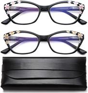 👓 stylish cat eye reading glasses for women - 2 pack flower pattern computer readers with blue light blocking & spring hinge logo