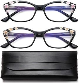 img 4 attached to 👓 Stylish Cat Eye Reading Glasses for Women - 2 Pack Flower Pattern Computer Readers with Blue Light Blocking & Spring Hinge